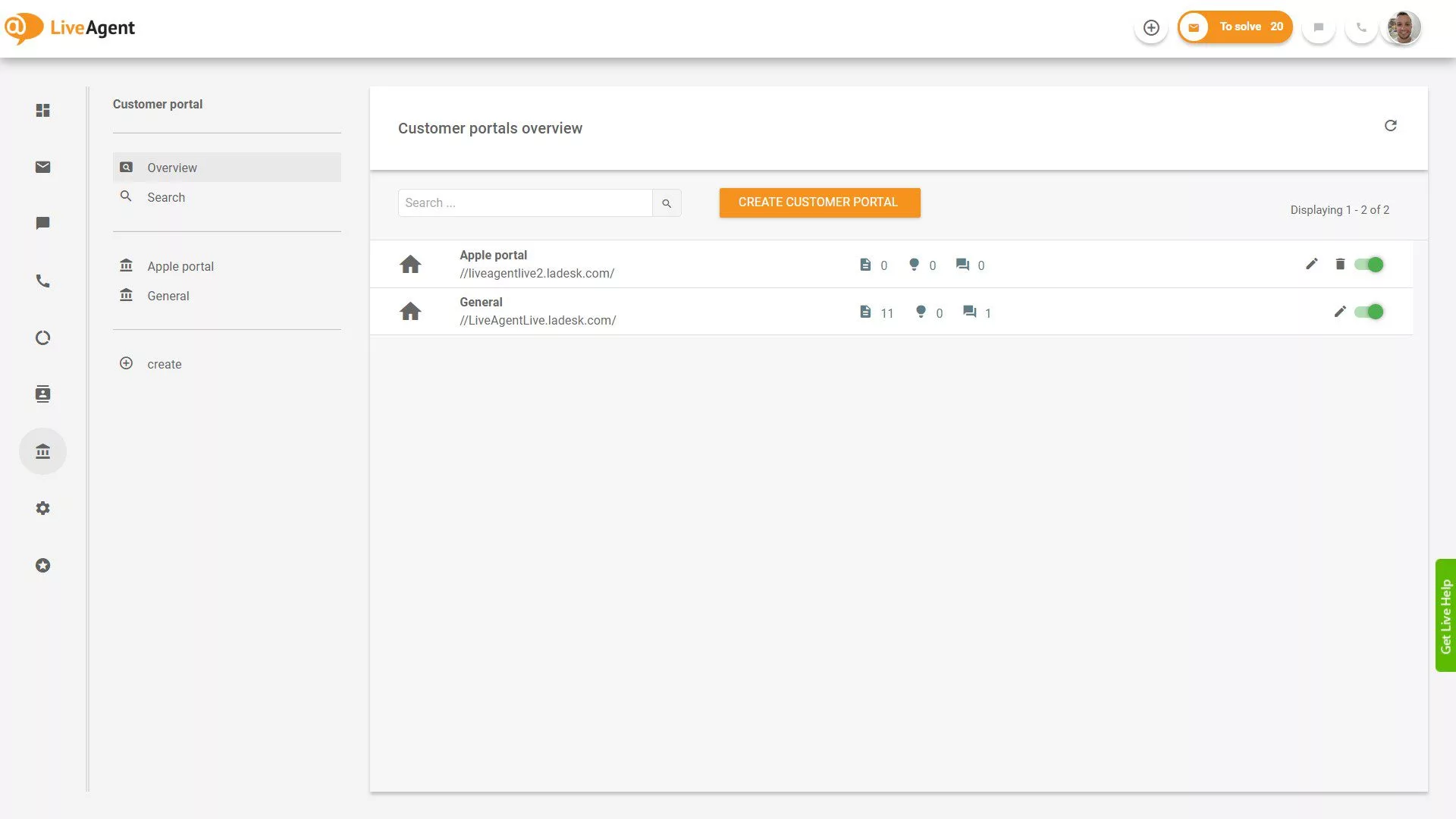Přehled tiketů LiveAgent v aplikaci