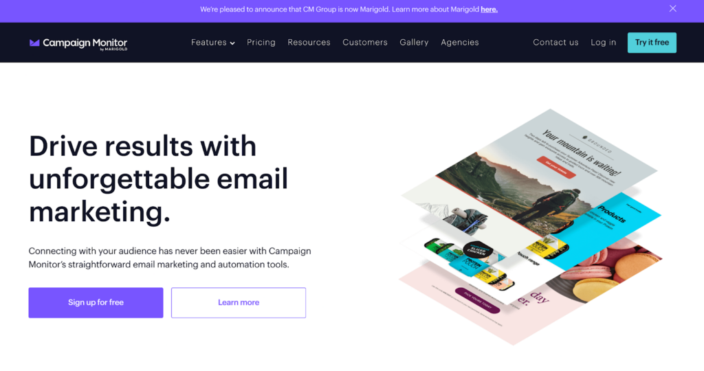 Domovská stránka Campaign Monitor, efektivní systém pro správu a marketing e-mailů