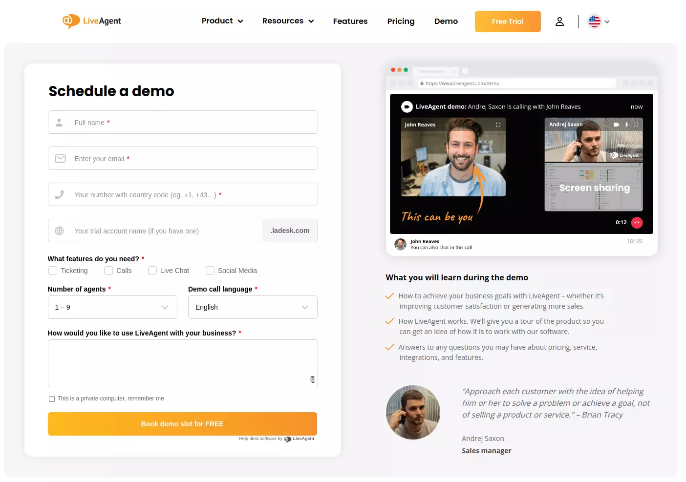 LiveAgent naplánovat demo