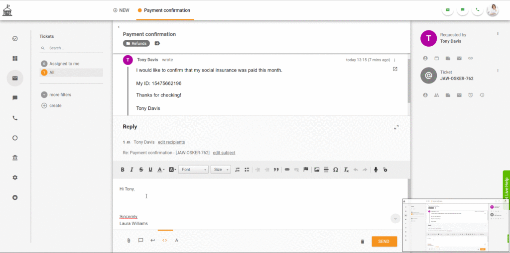 Příklad lístku LiveAgent