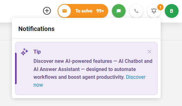Snímek obrazovky nového panelu zpráv v aplikaci LiveAgent zobrazujícího oznámení a aktualizace