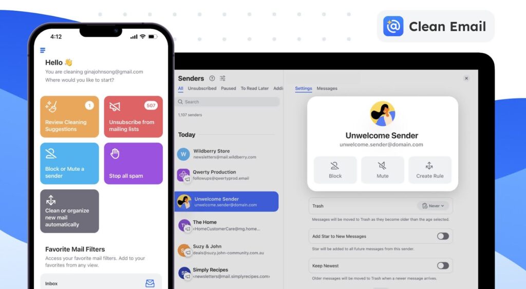 Domovská stránka Clean Email