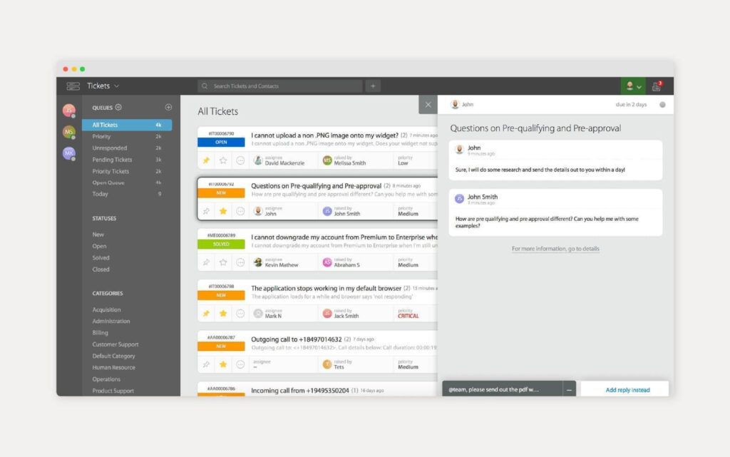 Snímek nástroje správy znalostí HappyFox v provozu