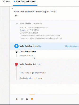 Funkce zobrazení psaní v reálném čase