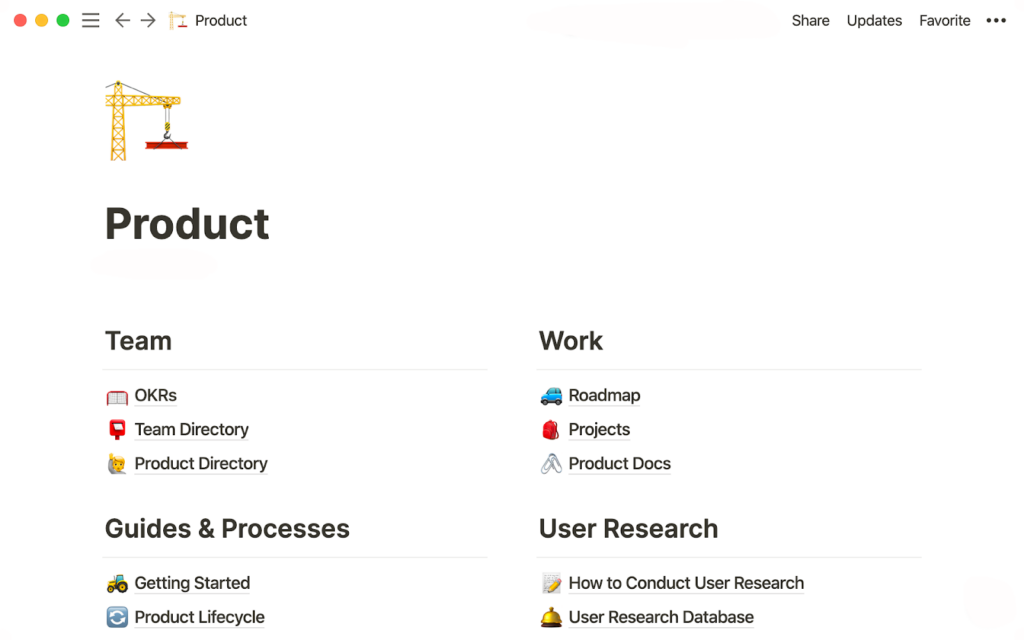 Ilustrace báze znalostí vytvořené pomocí Notion