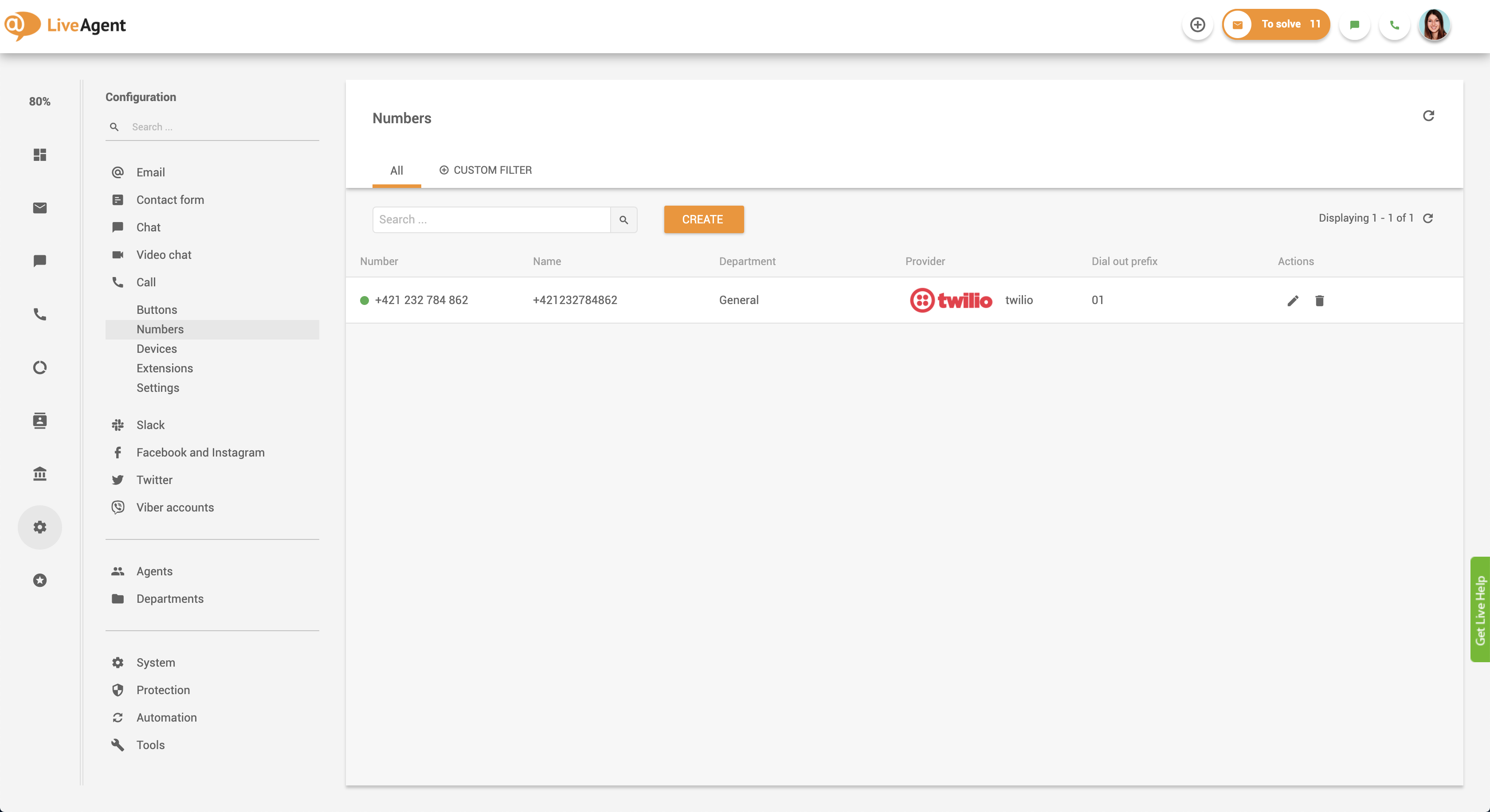 Nastavení zpětného volání v LiveAgent - připojení telefonního čísla