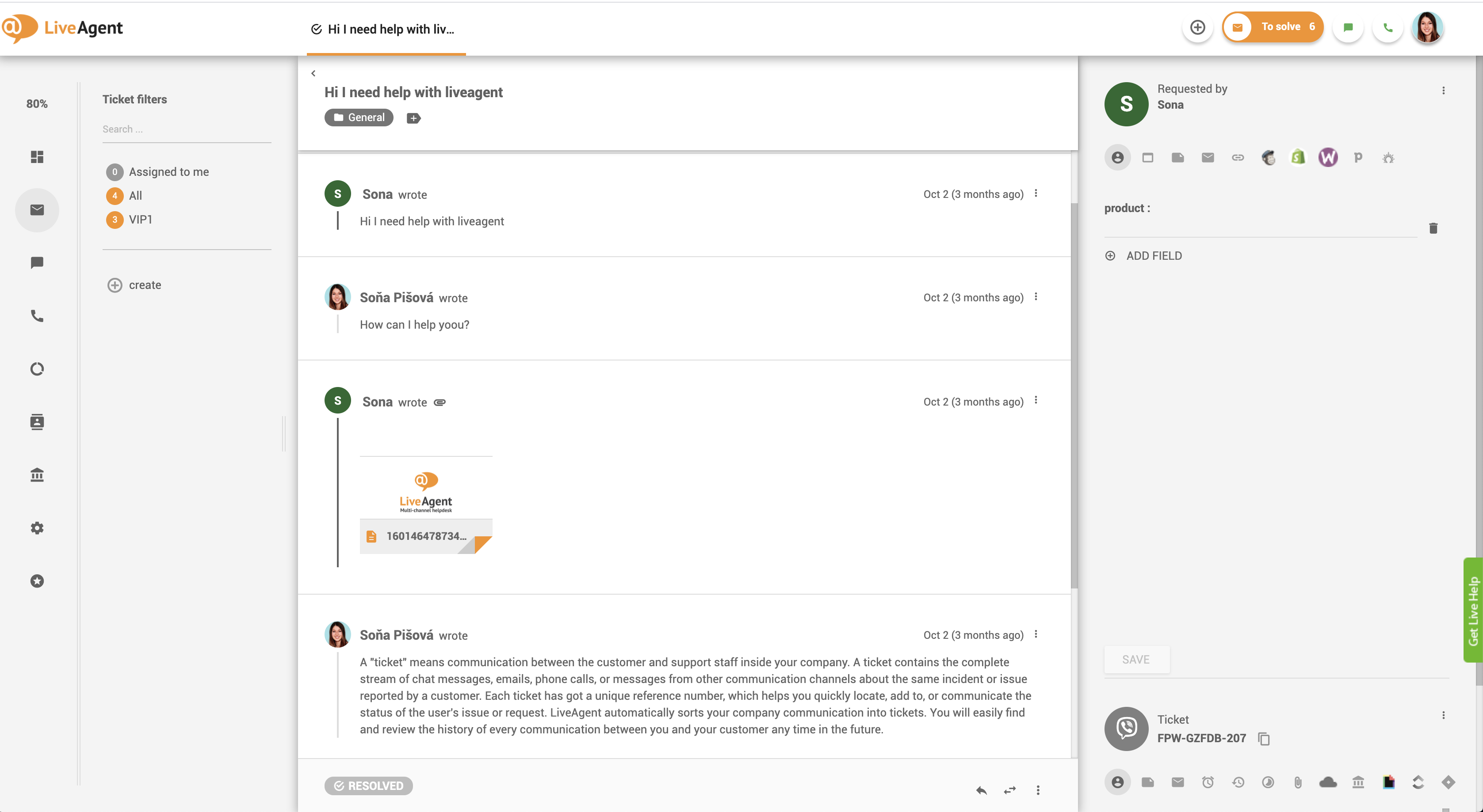 Zprávy z Viberů na řídicím panelu LiveAgent