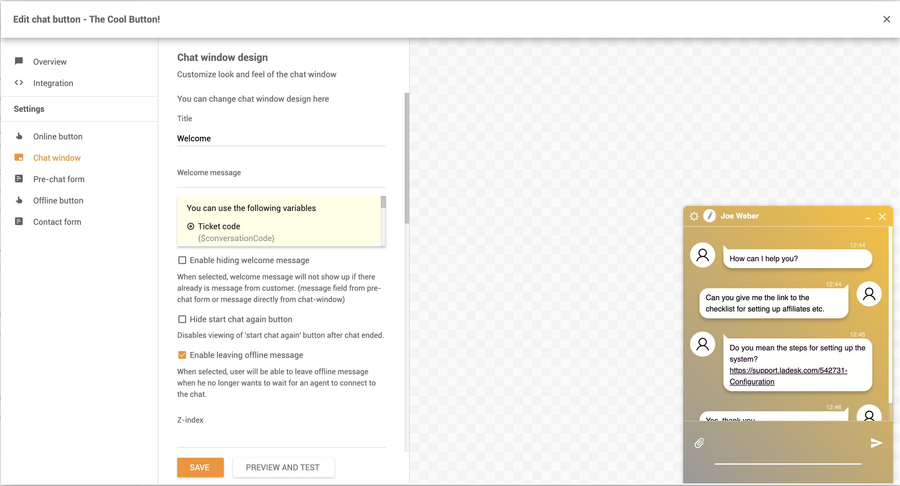 Přizpůsobte okno chatu