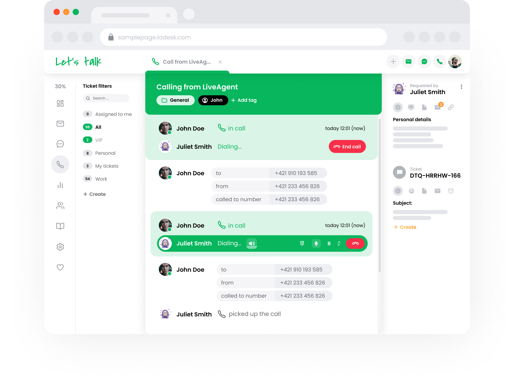 Odchozí call center v LiveAgent