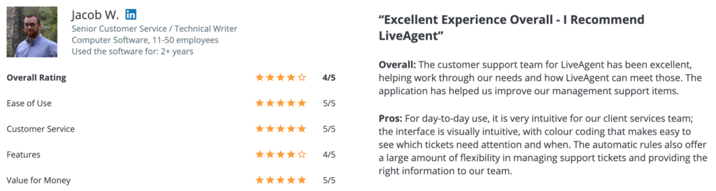 Recenze zákazníků LiveAgent