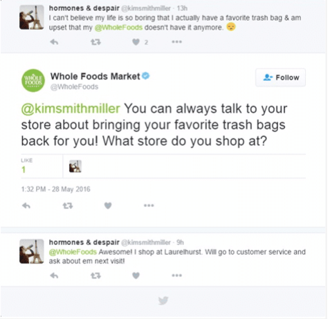 Odpověď Whole Foods na Twitteru