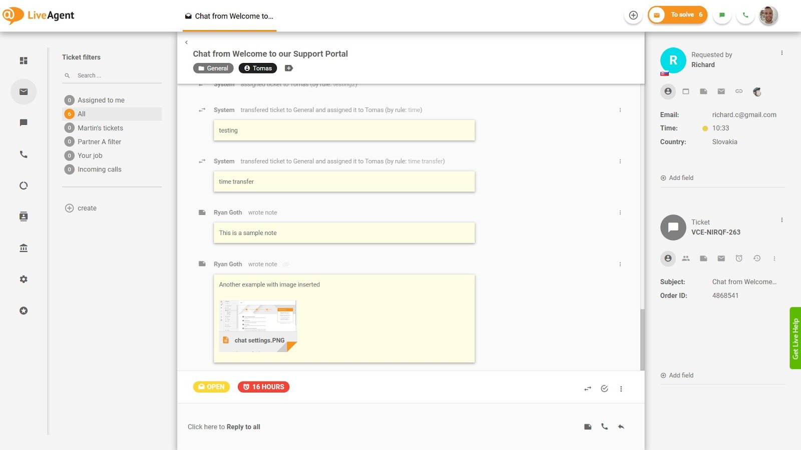 Můžete také označit důležité poznámky v LiveAgent