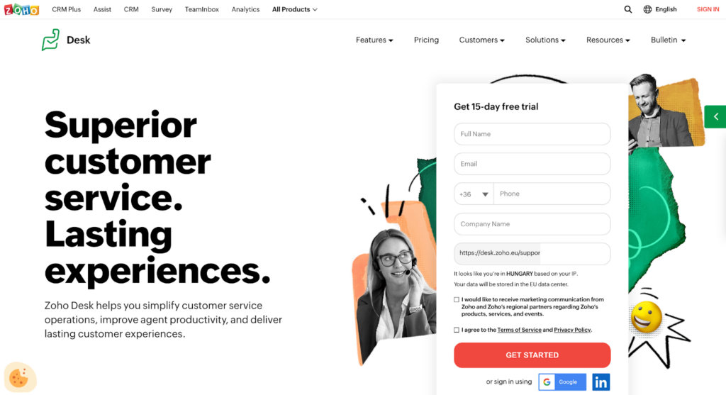 Domovská stránka systému ticketingu Zoho Desk