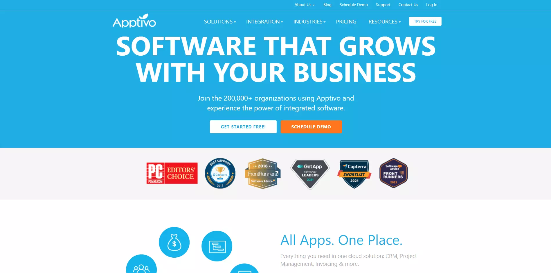 Domovská stránka Apptivo