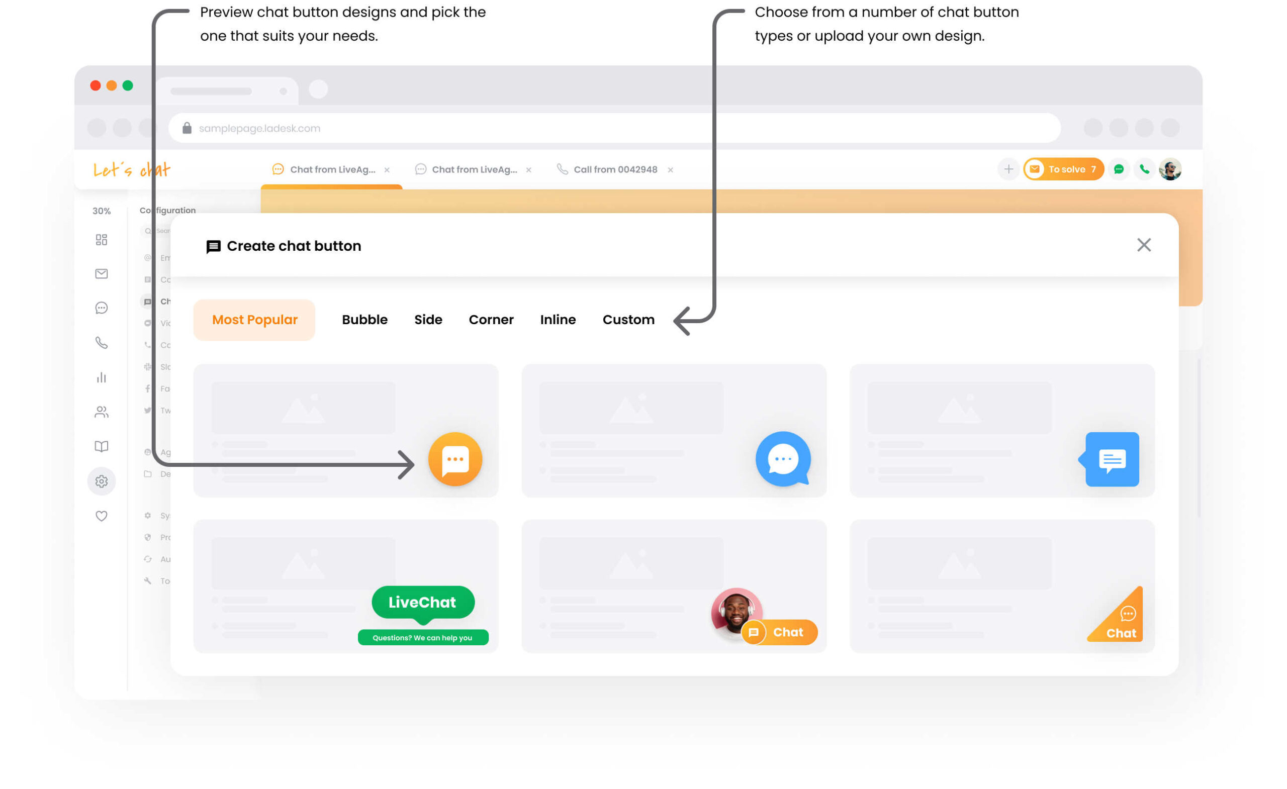 Galerie tlačítek chatu LiveAgent
