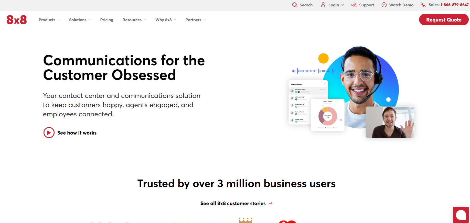 Domovská stránka software 8x8 Contact Center