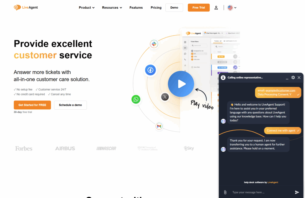 Konverzace AI chatbotu LiveAgent s botem na webové stránce LiveAgent