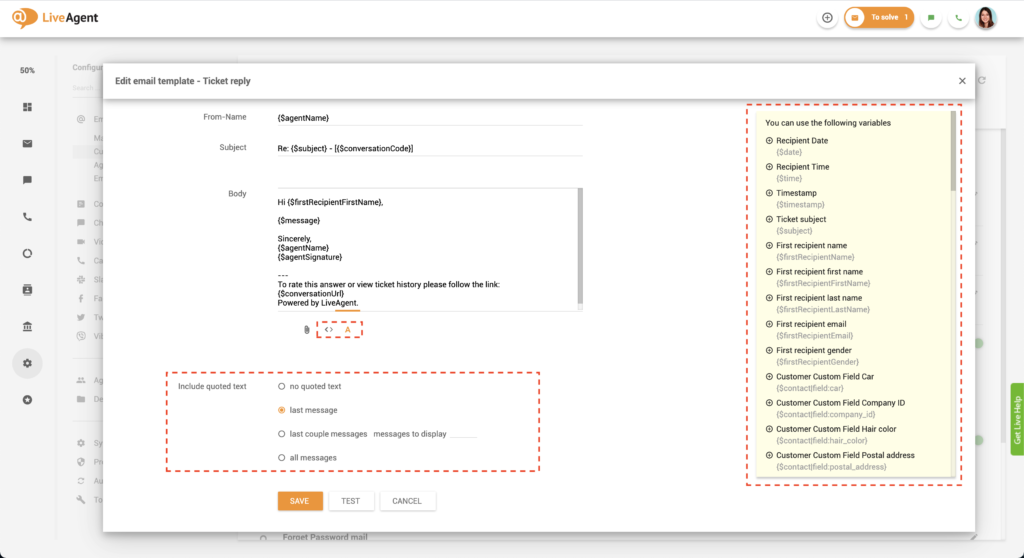 Úprava šablon e-mailů v LiveAgentu