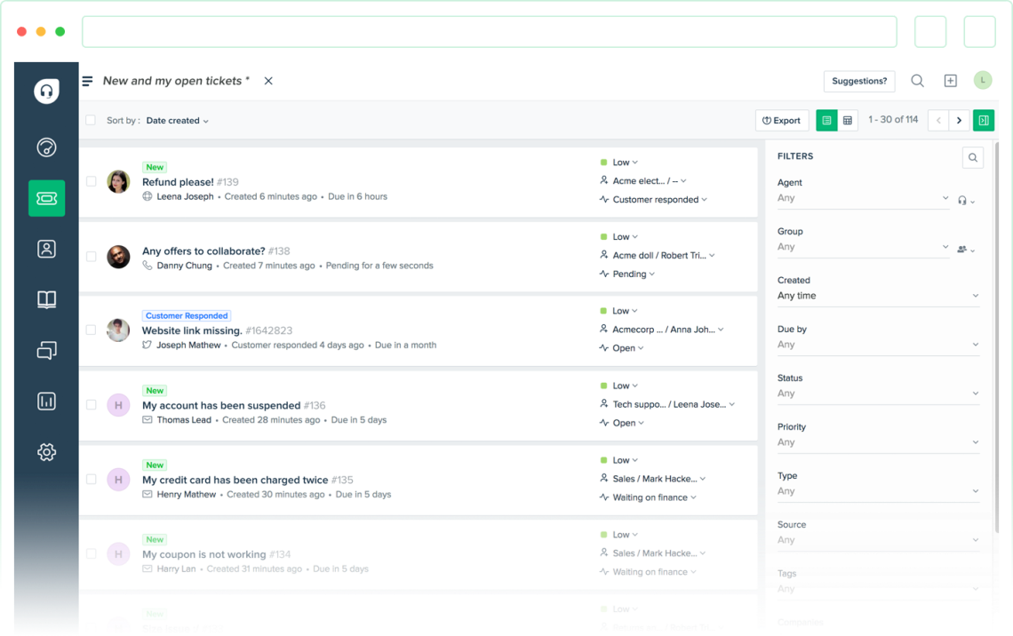Otevřené tickety FreshDesk