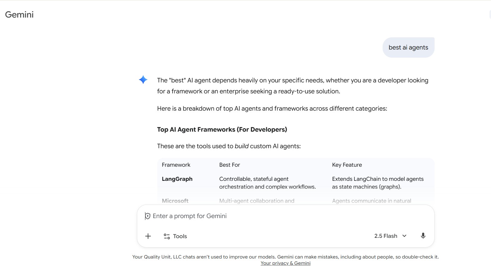 Okno rozhraní AI chatbotu Google Gemini