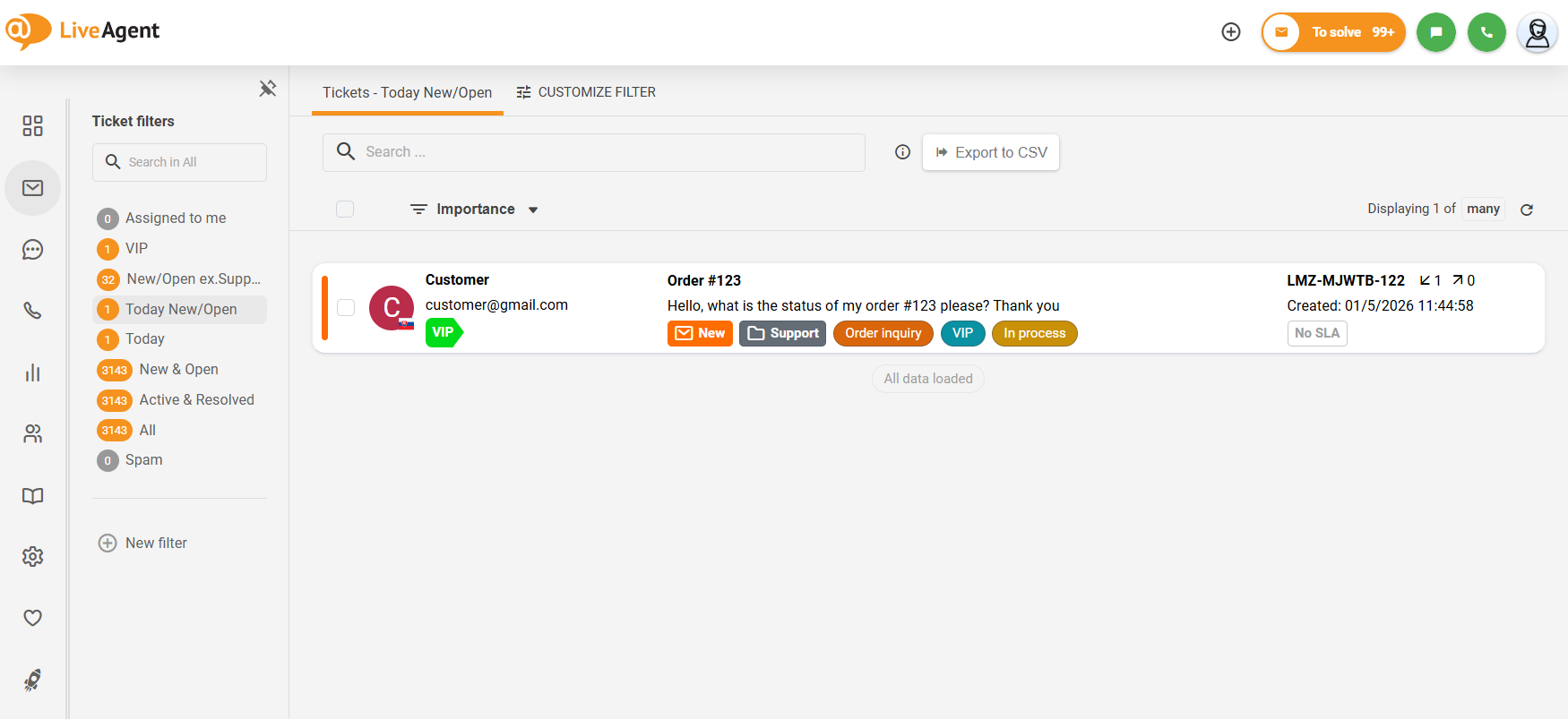 Přehled sbalitelné podnabídky LiveAgent