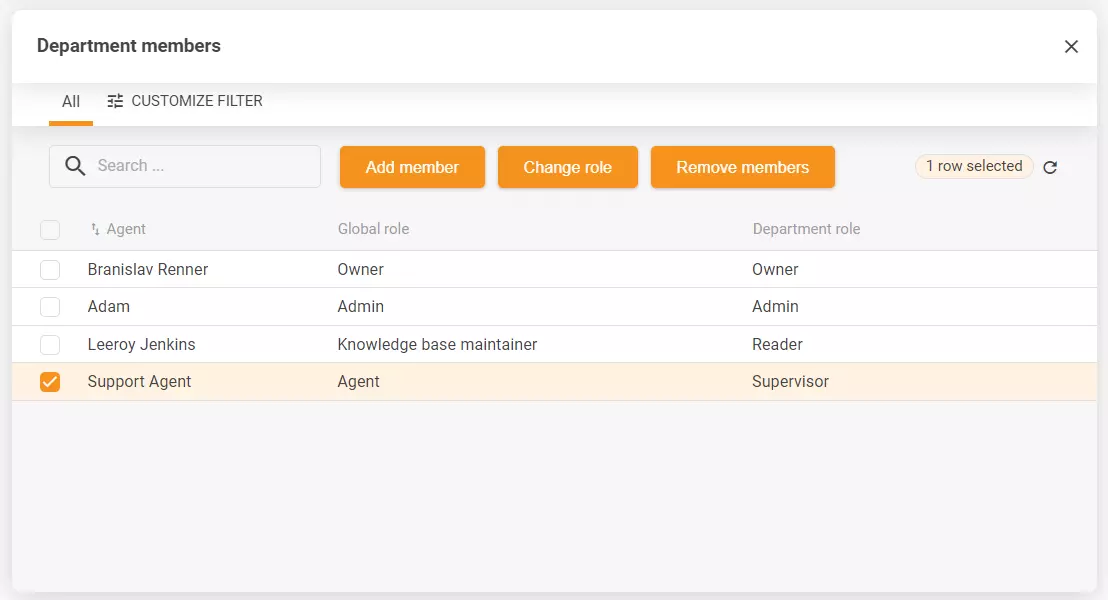 Snímek obrazovky nastavení oddělení s více možnostmi konfigurace