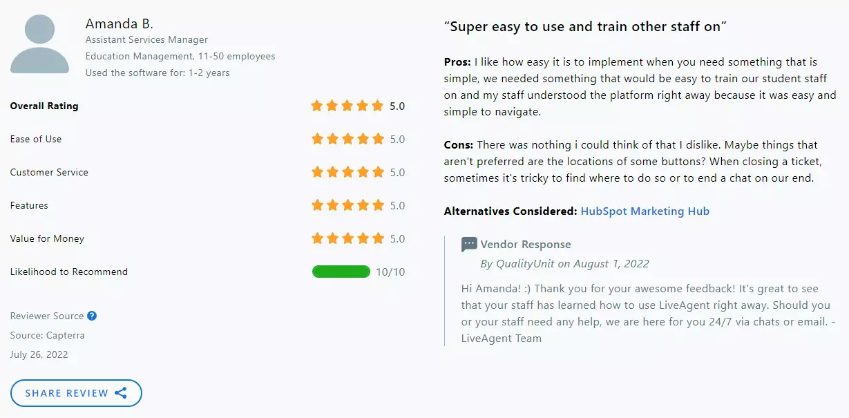 Recenze LiveAgent na Capterře