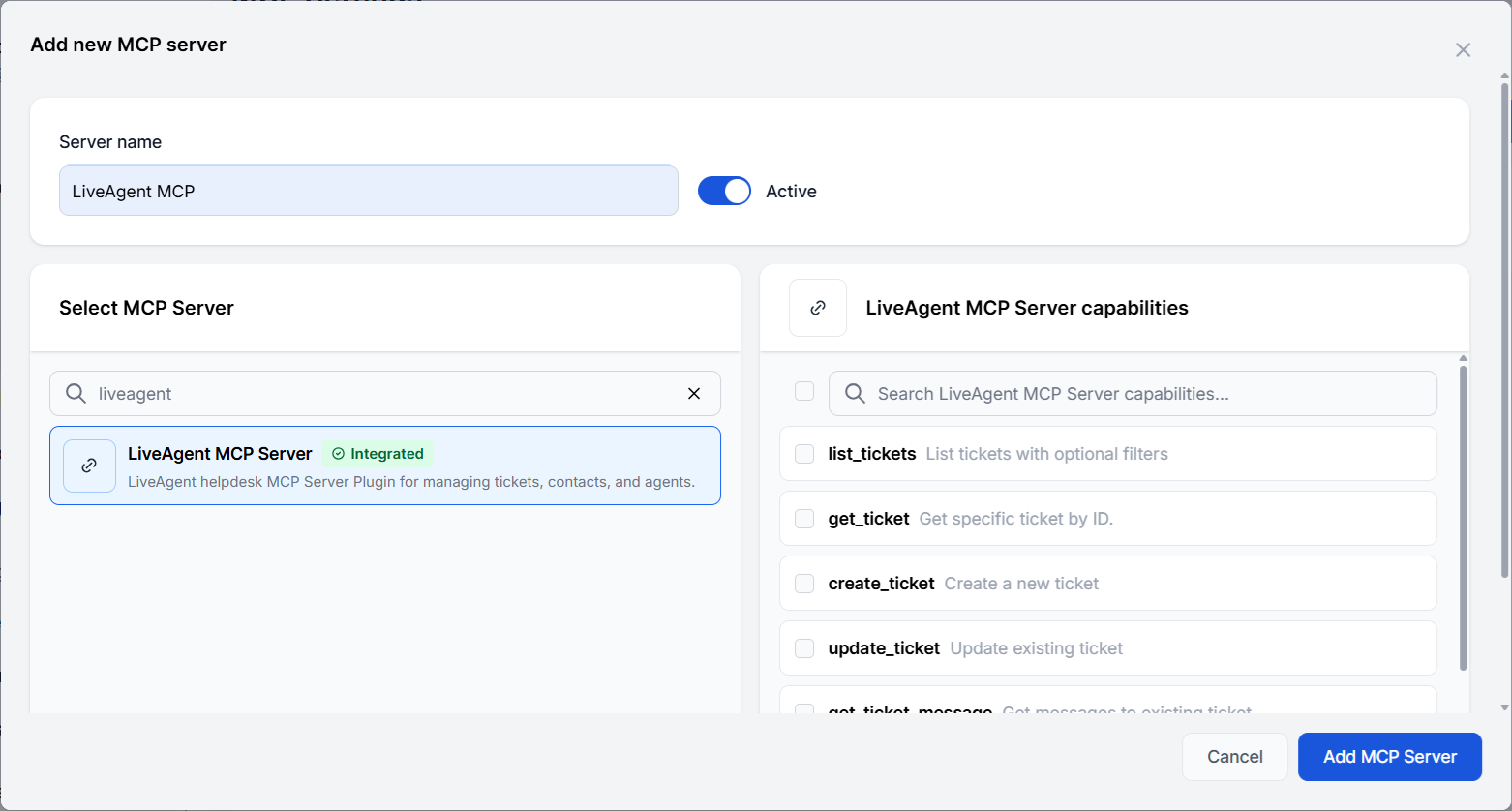 Nový MCP server Liveagent byl přidán do FlowHunt
