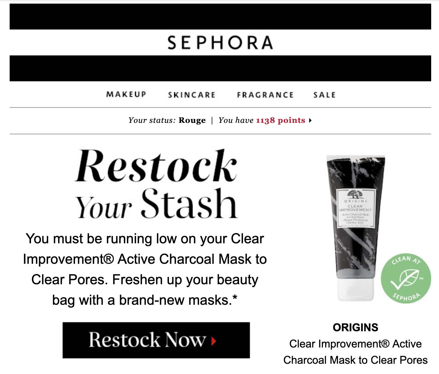 Šablona e-mailu na doplnění zásob Sephora