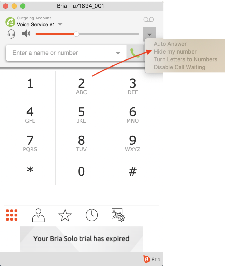 Funkce bezplatného softphone Bria