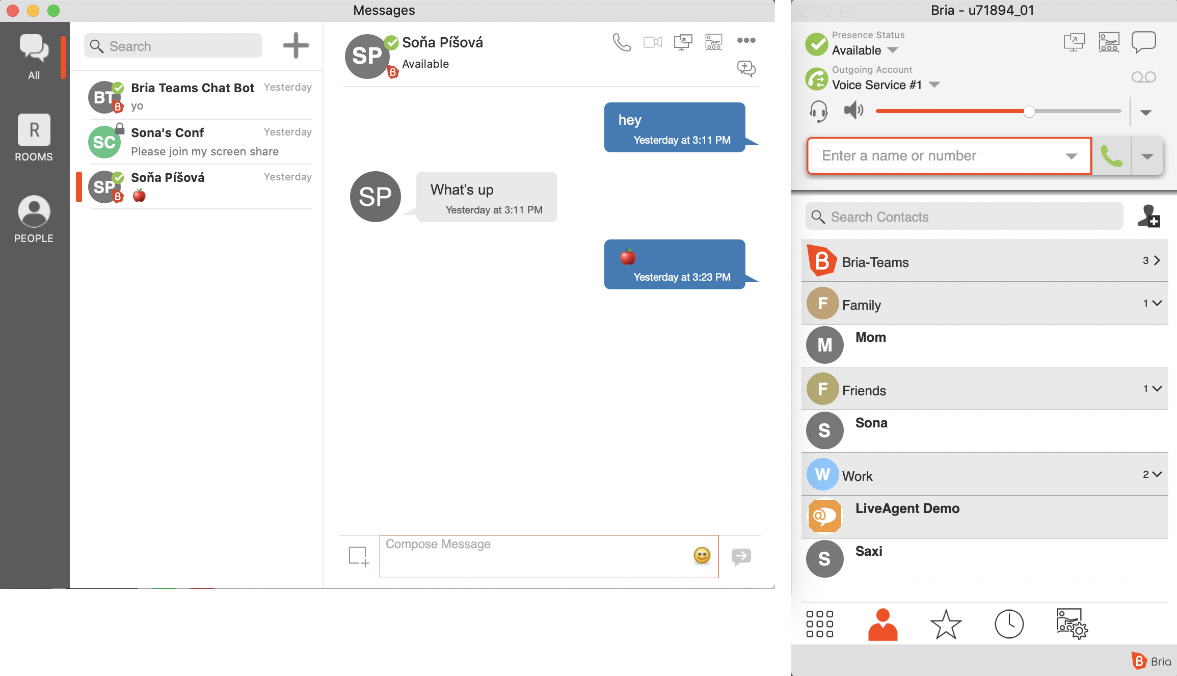 Týmové zasílání zpráv Bria softphone