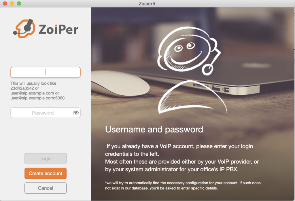 Nastavení softphone Zoiper