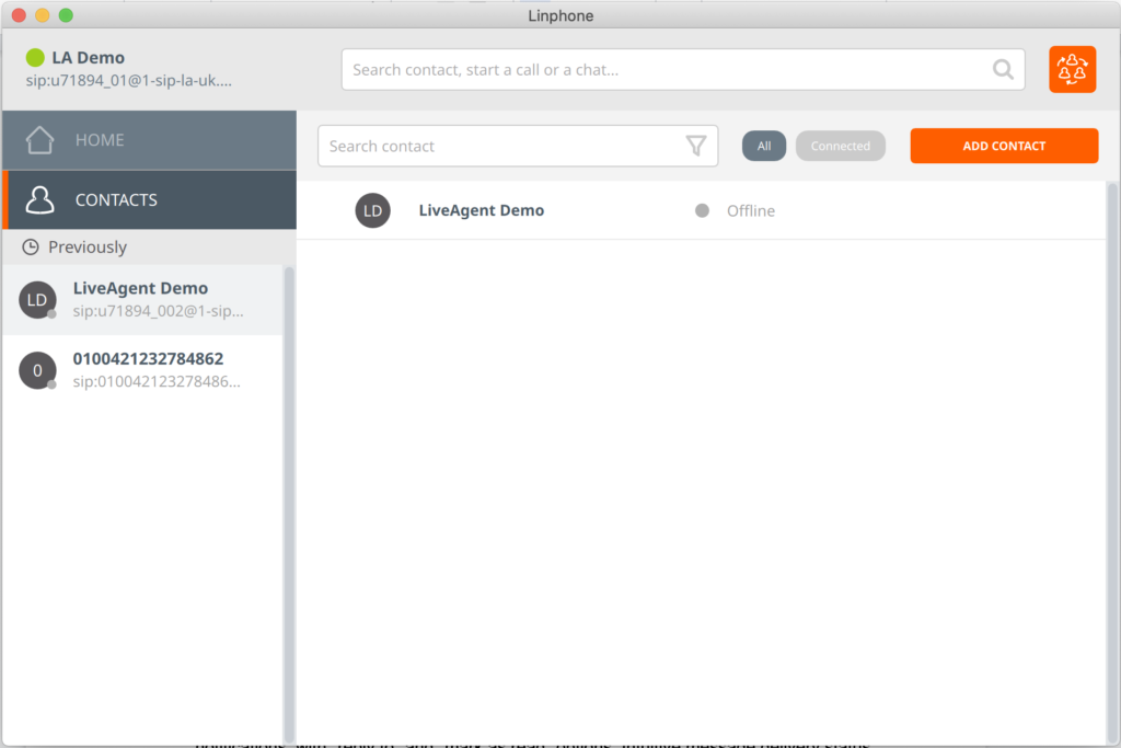 Rozhraní softphone Linphone