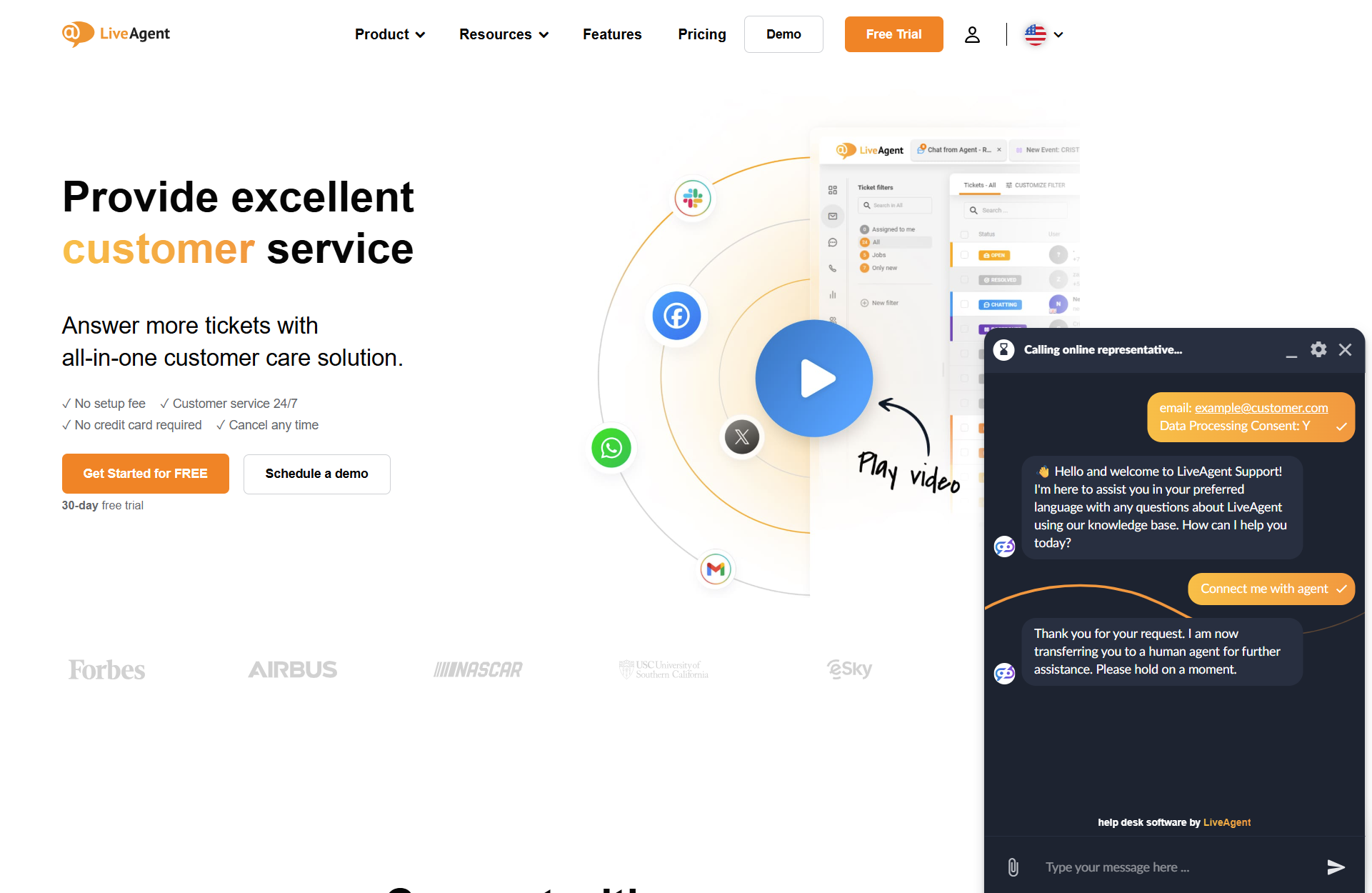 Konverzace AI chatbotu LiveAgent s botem na webové stránce LiveAgent