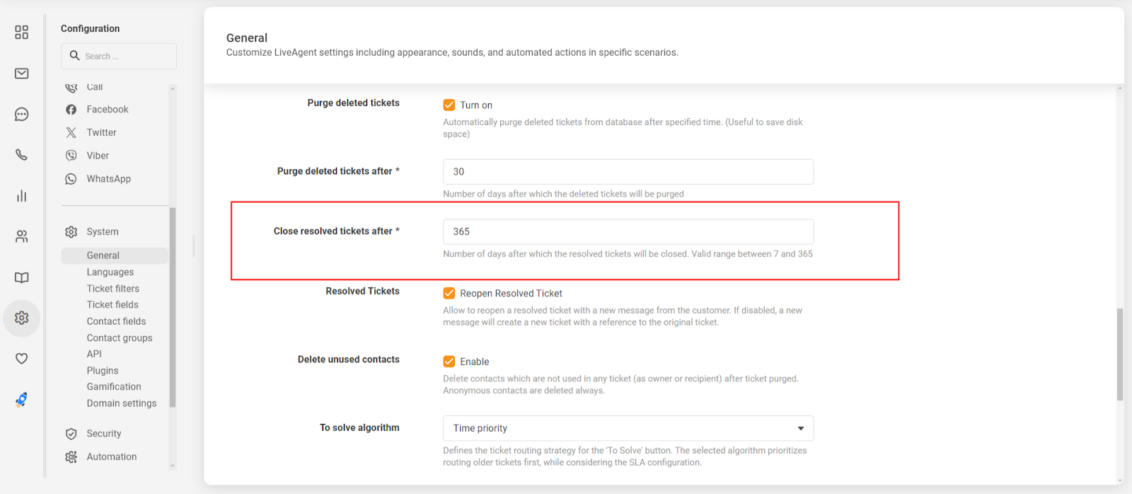Funkce automatického zavírání vyřešených tiketů