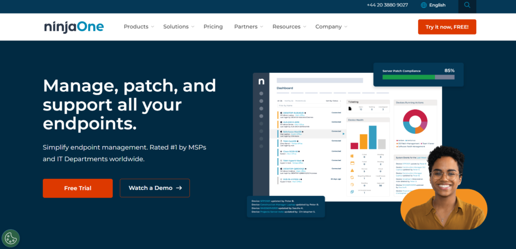 Domovská stránka NinjaOne - platforma IT správy
