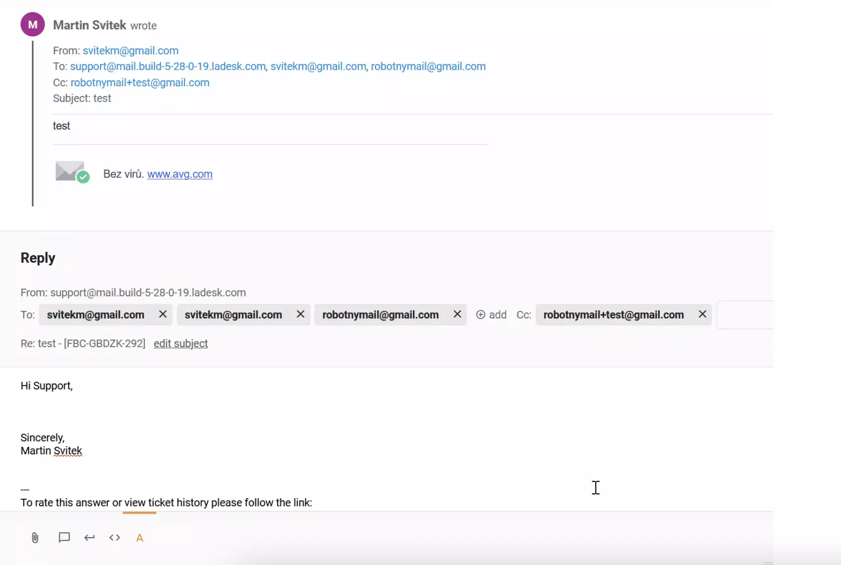 Chyba s duplikovaným příjemcem v kopii v LiveAgent lístcích