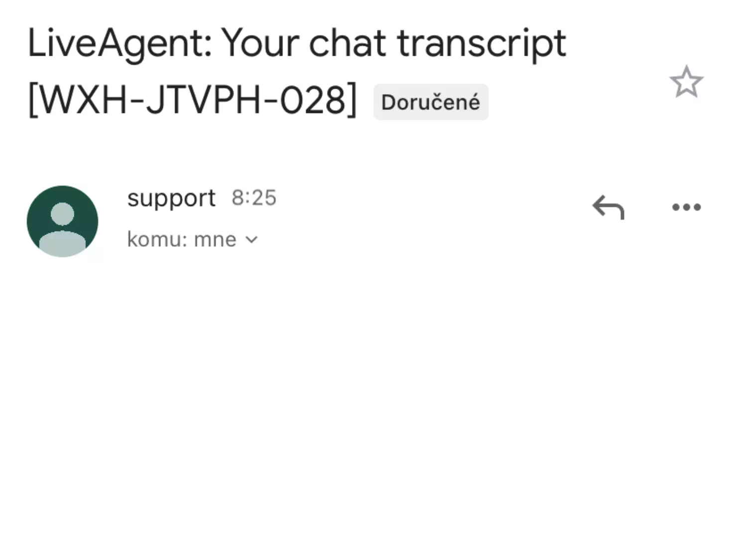 Obrázek ukazující prázdný přepis chatu kvůli chybě v předchozích verzích LiveAgent