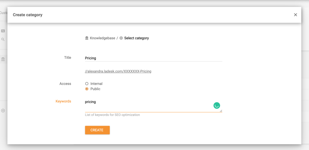 Vytváření kategorie znalostní báze v LiveAgent