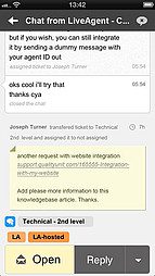 Rozhraní aplikace LiveAgent iOS - Zobrazení chatu