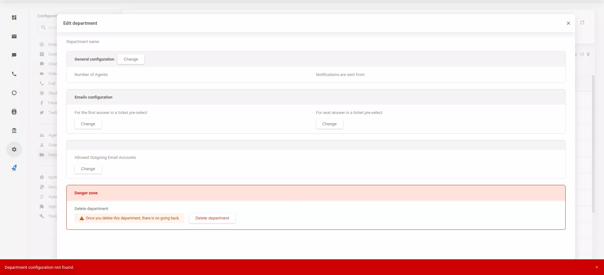 Konfigurace migrovaných oddělení nenalezena v aplikaci LiveAgent