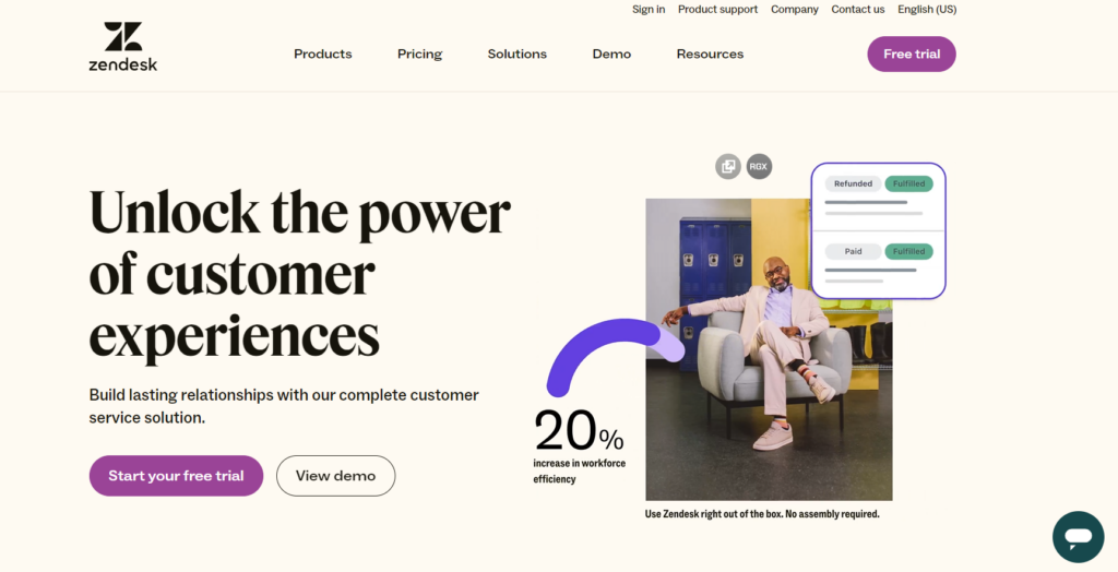 Domovská stránka Zendesk Suite - software pro live chat v e-commerce zaměřený na vztahy
