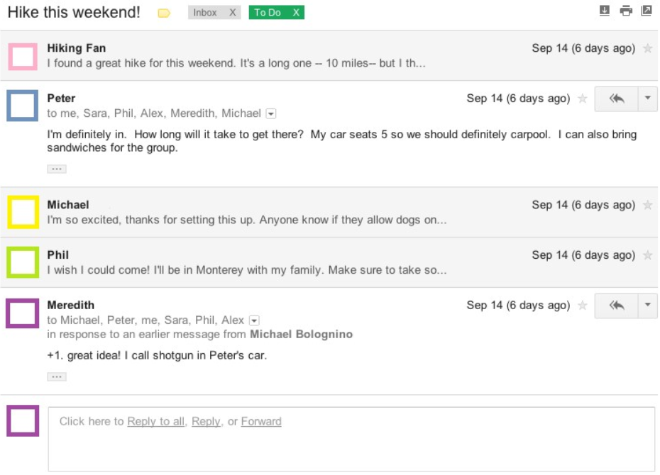Příklad organizovaného e-mailového vlákna