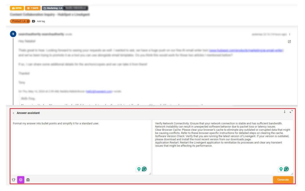 Obrázek zobrazující možnost vlastního answer assistanta s výzvou a zprávou pro demonstraci tohoto asistenta