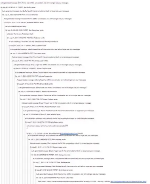 Dlouhý a neorganizovaný e-mailový řetězec.