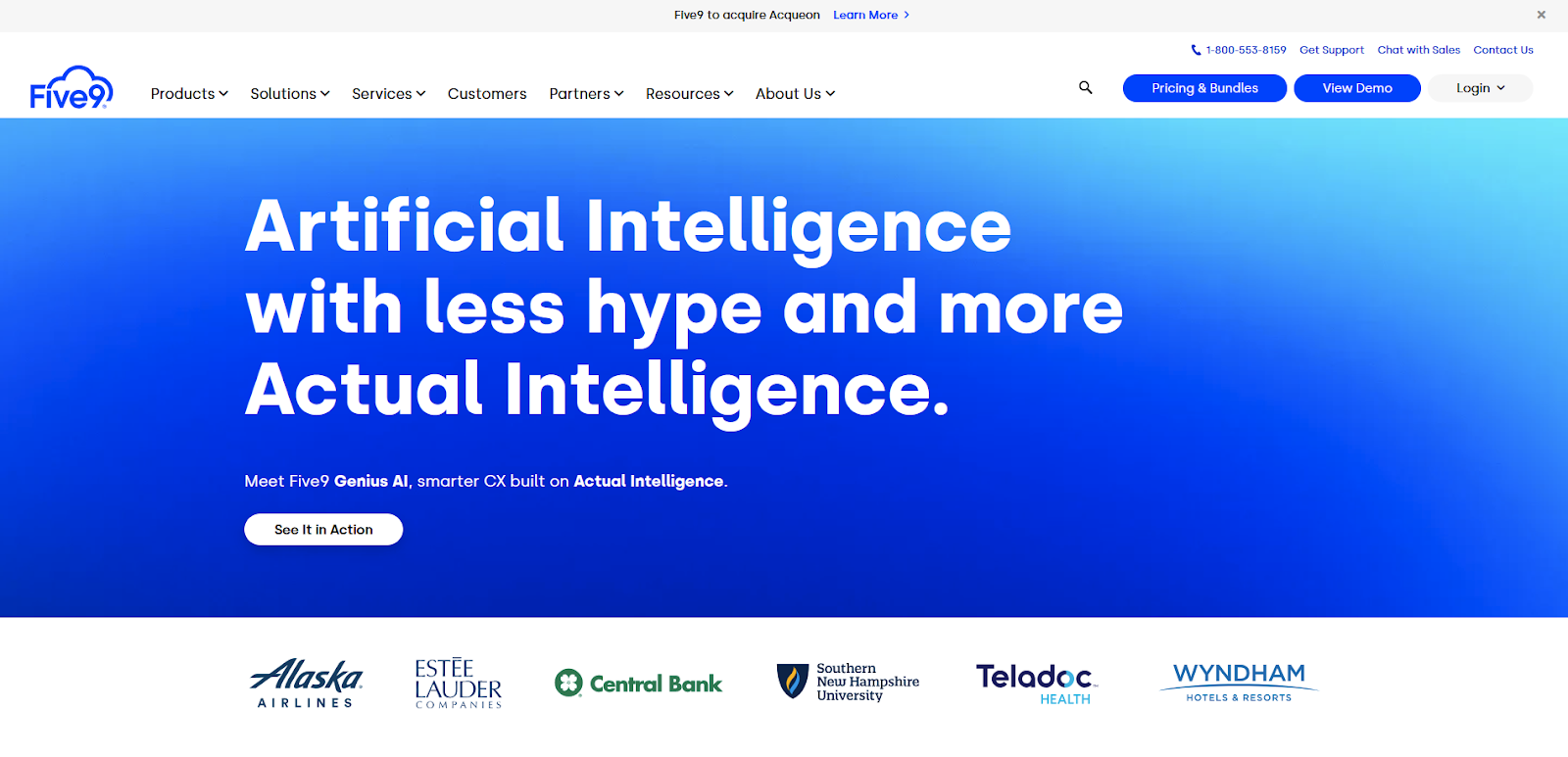 Domovská stránka software call centra Five9