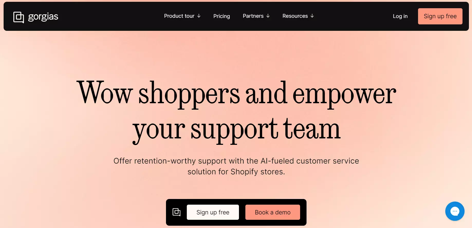 Snímek domovské stránky Gorgias - řešení pro zákaznický servis poháněné AI.
