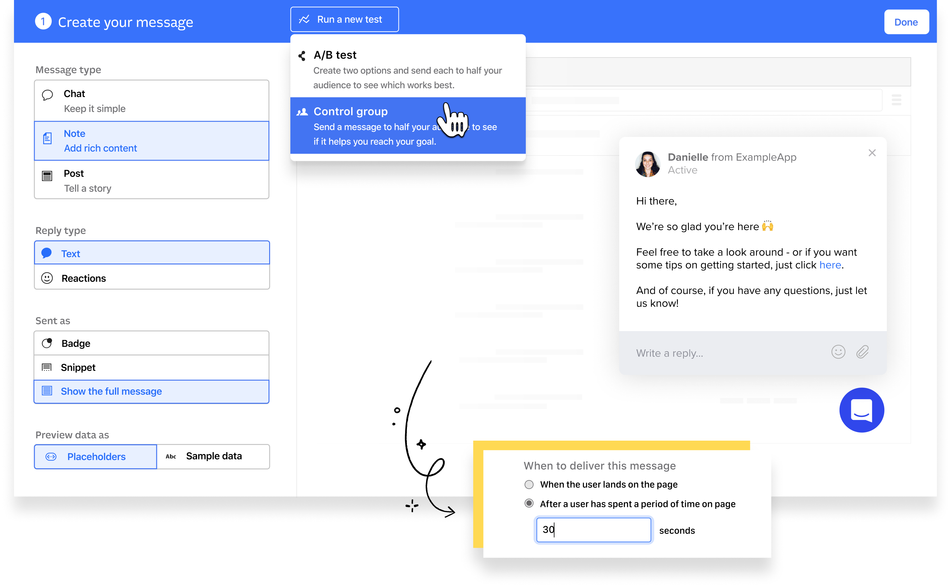 Intercom probíhající live chat