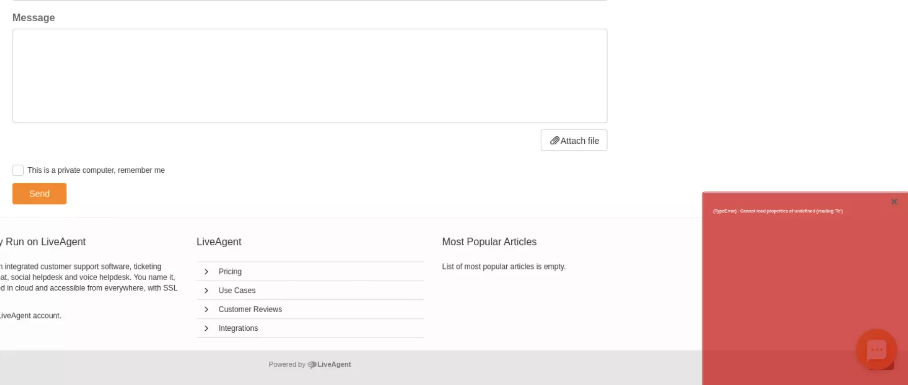 Obrázek ukazující problém s odesláním lístků vědomostní báze v předchozích verzích LiveAgent