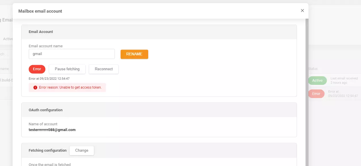 LiveAgent - Odstraněna chybová zpráva po přidání účtu Gmail pro příchozí poštu